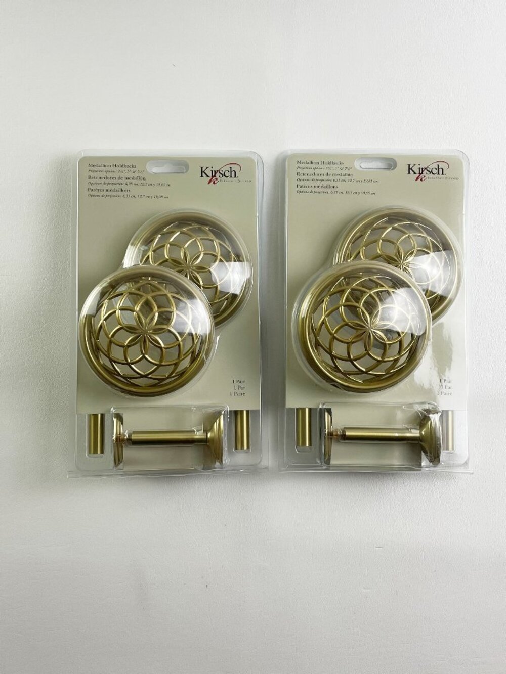 Kirsch Medallion Holdbacks Satin Brass 2 Pairs K30